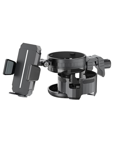 3-in-1 Universal Wheelchair Cup Holder for Walker, 360° Rotating Phone Holder with 2 Drink Holder for Bike, Rollator, Stroller, Scooter, Seniors, Bicycle, Safe and Stable, Black