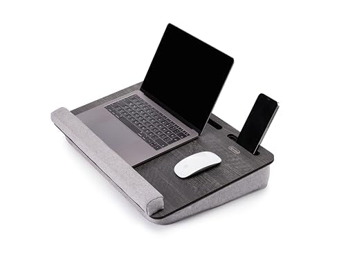 Vigo Wood Laptop Lap Desk with Cushion for Bed, Portable Home Office Tray Fits up to 17.3 Inch, Built-in Phone and Tablet Holder (Cambridge-Gray) - color: Cambridge & Gray