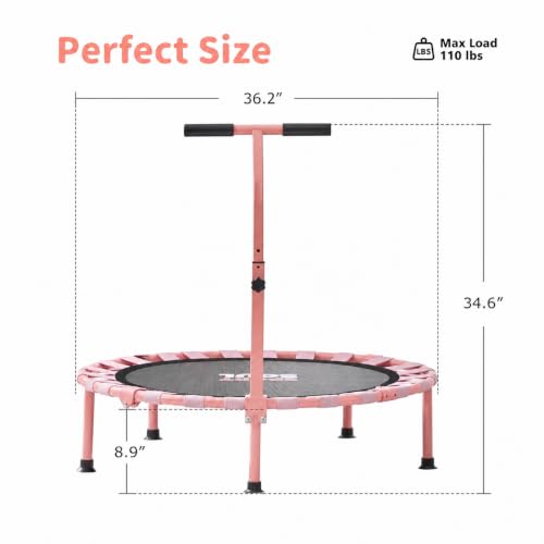 SPORTSOUL 36'' Mini Trampoline for Kids 3-6, Foldable & Spring-Free - color: Light Pink & Gray