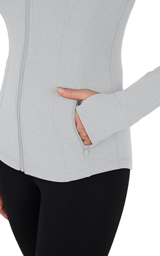 Yogalicious Womens Ultra Soft Lightweight Full Zip Yoga Jacket with Pockets - color: Heather Light Grey Nude Tech, size: Large