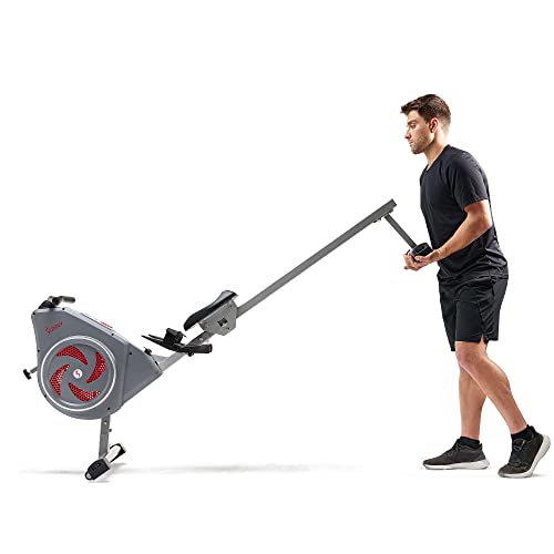 Sunny Health & Fitness Air Rowing Machine, Space-Saving Rower with Long Rail and Upright Storage for Home Gym, Full-Body Cardio Workout, Free SunnyFit Training App - color: Grey