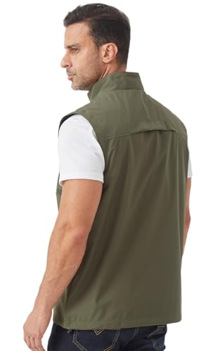 Men's Lightweight Outerwear Vest Softshell Sleeveless Jacket - color: Green, size: Large