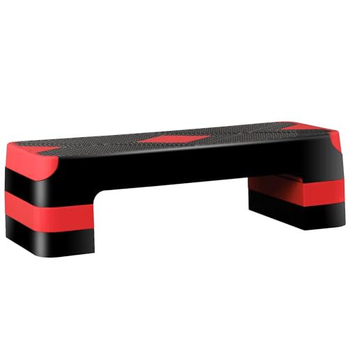 ZENY 26.5 inch Aerobic Step Platform with 4 Step Risers, 400 lbs Capacity - color: Red