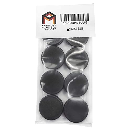 Prescott Plastics 1 1/2” (38.1mm) Outer Diameter Ribbed Plastic Hole Plugs, Round Black Metal Tubing End Caps, Strong Furniture Leg Inserts, Impact & Weather Resistant, Made in The USA - 10 Pack - color: 10 Pack, size: 1.5"