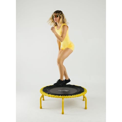 JumpSport 350 PRO 39 Inch Fitness Trampoline Indoor Rebounder Cardio Workout Equipment 300 lb Capacity - color: Black, Yellow