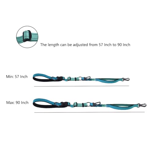 Hands Free Dog Leash for Large Medium Dogs Heavy Duty Bungee Reflective Adjustable Waist Leashes for Walking Running with Car Buckle 4-6FT (Green) - color: Green