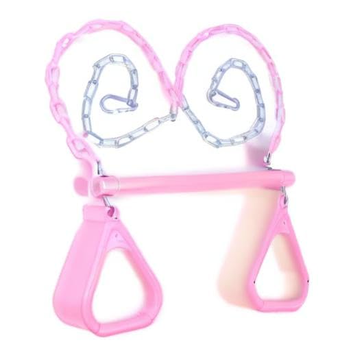 18" Pink Trapeze Swing Bar Rings 48" Heavy Duty Plastic Coated Chains Swing Set Accessories - color: Pink
