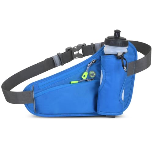 Running Waist Pack with Water Bottle Holder, Adjustable Belt - color: Blue
