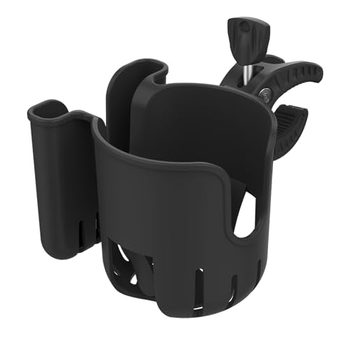 2-in-1 Universal Stroller Cup Holder with Phone Holder - Black