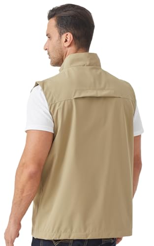 Men's Lightweight Outerwear Vest Softshell Sleeveless Jacket - color: Khaki, size: Small