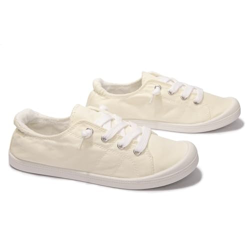 Women's Slip-On Canvas Sneakers, Low Top Walking Shoes - color: Beige, size: 8