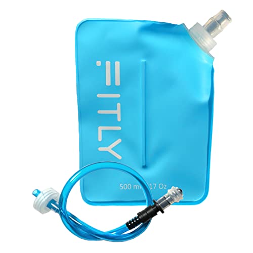 FITLY Soft Flask - Collapsible Water Bottle with Hydration Tube - Shrinks As You Drink Portable Water Bladder for Running Vest Hydration Pack, Hiking, Backpacking & Cycling - 17oz (FLASK500ml)