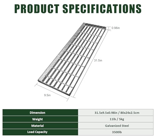 31.5x9.4in. Galvanized Steel Stair Tread - size: 31.5x9.4in, style: Galvanized Steel-1 Pack