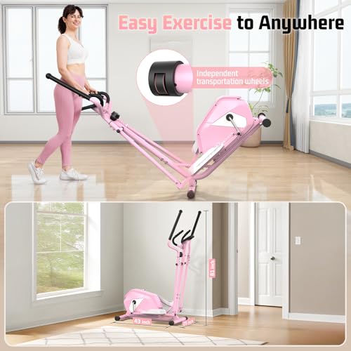 ANCHEER Elliptical Machine for Home,Hyper-Quiet Magnetic Elliptical Trainer - color: Light Pink
