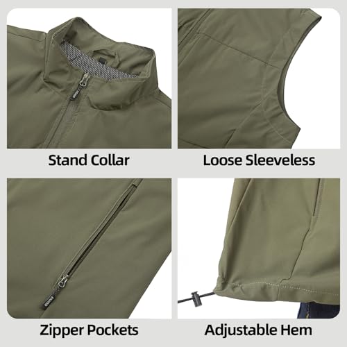 Men's Lightweight Outerwear Vest Softshell Sleeveless Jacket - color: Green, size: Small