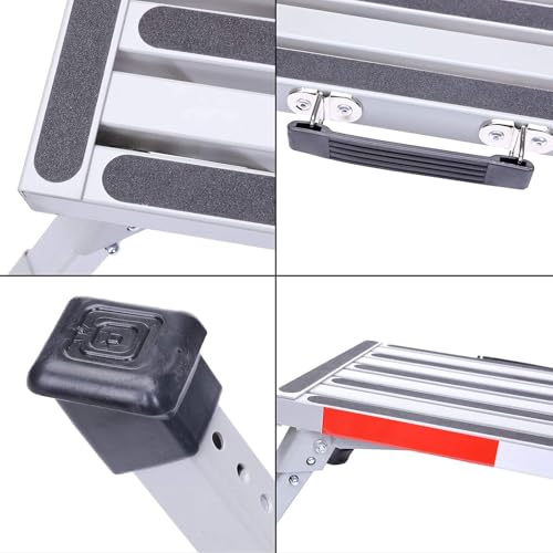 Homeon Wheels Adjustable RV Step Stool, Folding Aluminum Non-Slip Platform - color: Gray