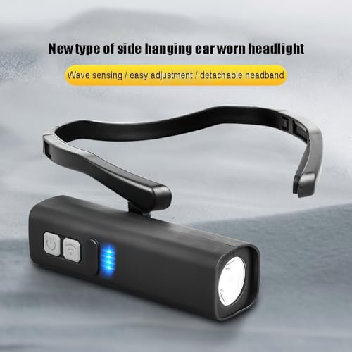 LED Ear-Hanging Headlamp Rechargeable, Motion Sensor Hands-Free Light, 1200mAh Long Battery Life, 90 Wide Beam, IPX4 Waterproof Headlight for Outdoor Fishing Camping Running Hiking Repairing Emergency