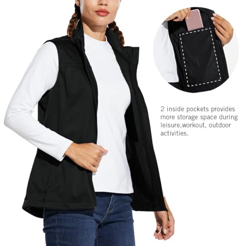 baleaf Women's Lightweight Running Vest Sleeveless Softshell Jacket - color: Black, size: Medium