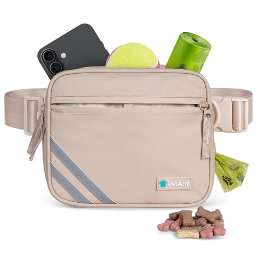 PetAmi Dog Walking Bag, 3-in-1 Crossbody Fanny Pack Treat Pouch, Beige - color: Cream Beige