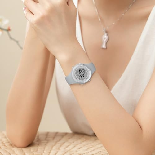 GOLDEN HOUR Waterproof Sport Women's Digital Chronograph Silicone Strap Watch - color: Grey