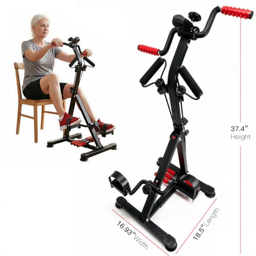 3-in-1 Pedal Exerciser with Resistance Bands, Under Desk Bike for Seniors Arm & Leg Workout, Adjustable Tension Floor Cycle with Massage Rollers, Seated Mobility Equipment