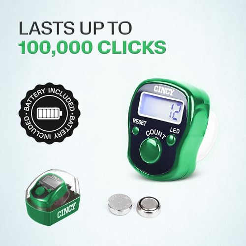 CINCY Clicker Counter with LED for Day & Night Use - Instant Reset, Accurate & Quiet, Long Battery Life - for People, Laps, Pitch, Golf, Baseball, Fish Counting, for Prayer, Everyday Prayer – 1 Pack - color: Green