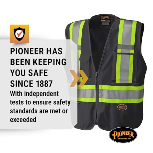 Pioneer Hi Vis Tear-Away Mesh Back Safety Vest for Men - Reflective Tape, 4 Pockets - Construction, Traffic, Security - Black - color: Black, size: XX-Large