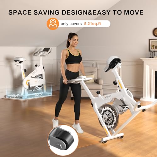 Exercise Bikes for Home,Spin Bike with Adjustable Magnetic,Brake Pad Resistance Silent Belt Drive,350lbs/300lbs Weight Capacity &Upgraded Version Seat for Home Cardio&Weight Loss(QM-530W) - color: White