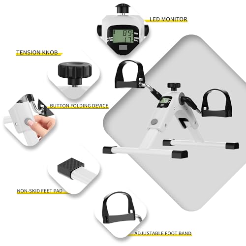 MOMODA Under Desk Bike Pedal Exerciser with LCD Display Portable Mini Exercise Bike for Arm and Leg - color: White