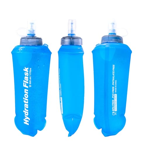Azarxis TPU Soft Flask Collapsible Water Bottles BPA-Free 250ml 350ml 500ml for Hydration Vest Pack Running Hiking Cycling Climbing - color: 500ml / 16.9oz - 2 Pack - Blue