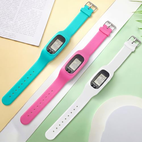 Kenning 3 Pcs Walking Running Pedometer Watch - color: Pink, White, Mint Green