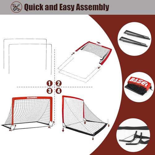 BaseGoal Portable Soccer Goals for Backyard, 5x4ft,Easy Set up - color: Red Black