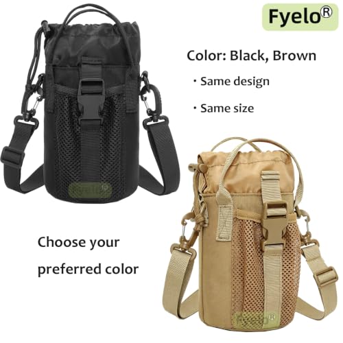Tactical MOLLE Bottle Pouch Basic Style & Enhanced with Shoulder Strap - color: Brown-Enhanced