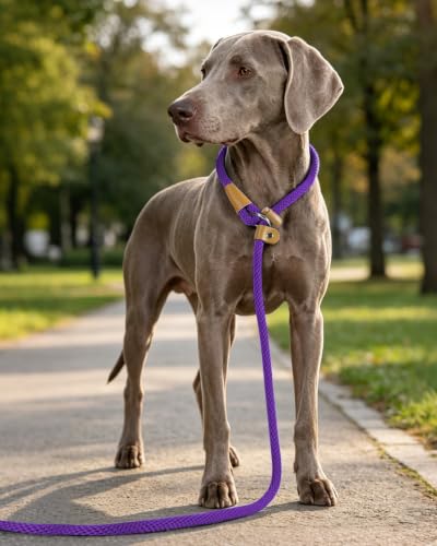 Dog Leash Slip Lead Braided Rope Pet Training Loop Leashes 5ft 6ft 8ft - color: Purple