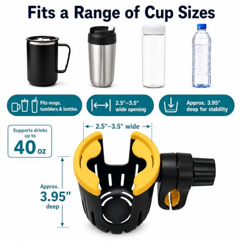 Walker Cup Holder for Rollator, Clip-On Drink Holder for Flat Frame Walkers