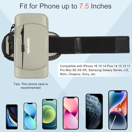 Cell Phone Armbands for Women Men, Adjustable Wrist Bag 7.5" Khaki - color: 04-Grey