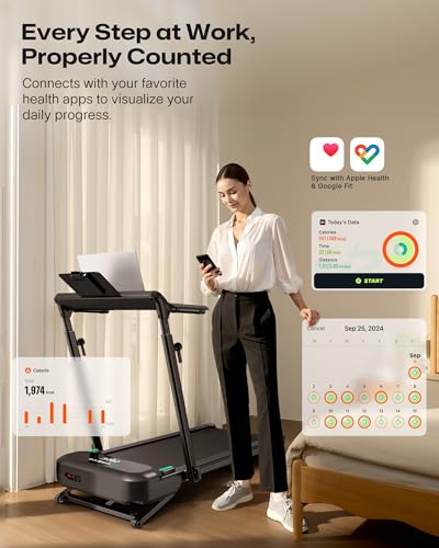 UREVO Foldimix 5L Auto Incline 12% Walking Pad with AI App, Adjustable Handlebar & Multifunctional Desk, Quiet Motorized - color: Black