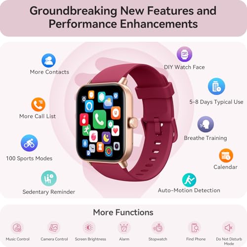 Gydom Smart Watch for Women Android & iPhone, Alexa Built-in, 1.8" Smartwatch with Heart Rate/SpO2/Sleep Monitor, IP68 Waterproof Activity Fitness Tracker, 101+ Sports Mode, Red - color: Wine Red