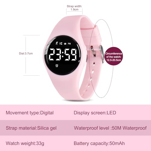 Kids Watches for Girls Boys Digital Sport Watch with Step Counter Pedometer Vibration Alarm Clock, No App Waterproof Fitness Tracker Kids Watch Boys Girls Teens Students Ages 5-16 - color: 102-F-Pink