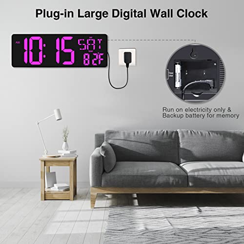 XREXS 17.2 Inch Large Digital Wall Clock with Remote Control - color: Purple