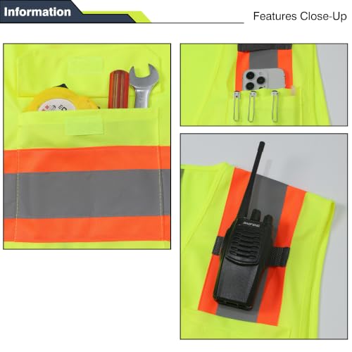Class 2 High Visibility Reflective Safety Vests Women & Men With 5 Pockets And Zipper Front,Meets Ansi/Isea Standards - size: X-Small