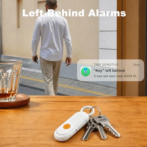 Personal Safety Alarm, Find My Tracker Keychain for Apple & Google, White - color: White