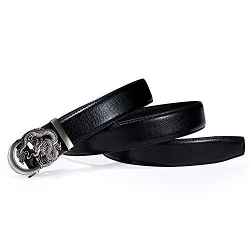 Dubulle Mens Ratchet Belt Gold Click Buckle Adjustable Leather Belts - color: Ancient Silver Dragon, size: Adjustable from 36" to 45" Waist