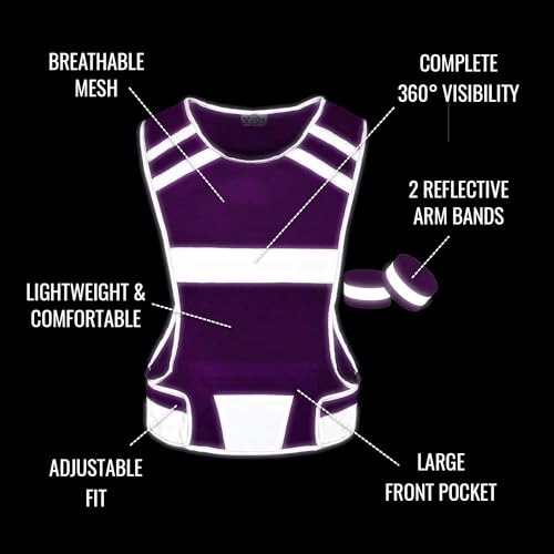 Mesh Safety Vest with Pocket & 2 Wrist Bands, High-Visibility Running Vest - color: Pink, size: X-Large