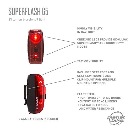 Planet Bike Superflash 65 Bike Tail Light,Red/black