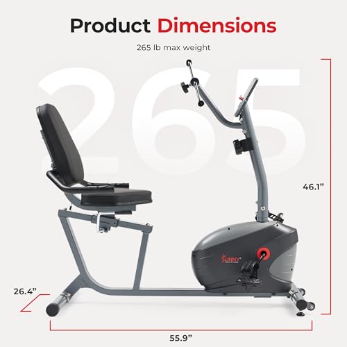 Sunny Health & Fitness Smart Magnetic Recumbent Bike for Home Cardio - color: Gray