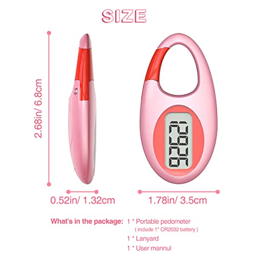 Simple 3D Step Counter, Walking Pedometer, Steps Tracker with Neck Lanyard/Carabiner for Men Women Teens Adults Seniors - color: Pink1