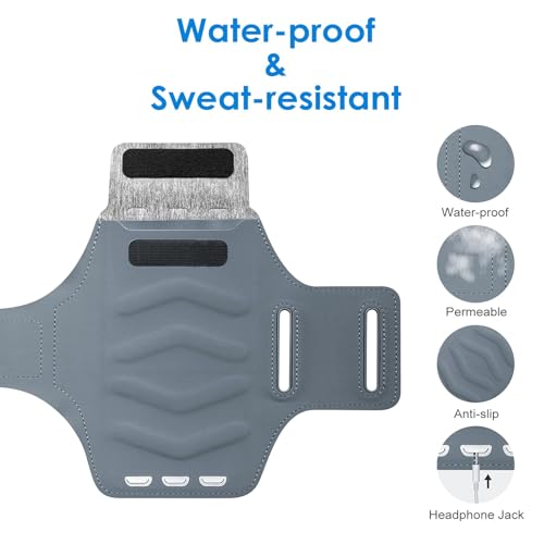 Running Armband Cell Phone Armband with Airpods Bag for iPhone 14 13 Pro 14 Plus 12 11 XR XS, Galaxy S20/S10 Waterproof Sports Phone Holder Case and Zipper Slot Car Keychain for 6.5 Inch Cell Phones