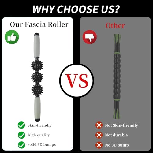 Fascia Muscle Roller, Cellulite Massager Fascia Roller for Cellulite and Sore Muscles, Neck, Leg, Back, Pressure Trigger Point Body Roller Deep Tissue Massage Stick Tools - 3 Massage Balls - color: Classic Black