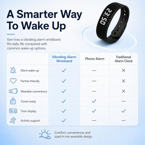 Vibrating Alarm Wristband Effective Alarm Clocks for Deep Sleepers Wake Band Wrist Watch Silent Deaf People Shock with Men Vibration Heavy Sleeps Wrist Bracelet Silent that Won't Wake - color: Black